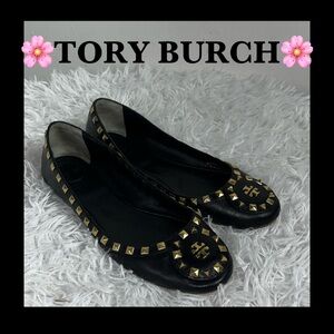 Tory Burch Black Flats Dale Gold Studs Flats